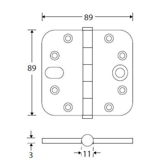 Kogellager scharnier 89x89mm messing gepolijst gelakt titaan vlak SKG***