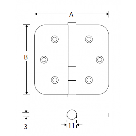 Kogellager scharnier 89x89 glans chroom bol