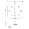 Kogellager scharnier 89x89 mat chroom vlak